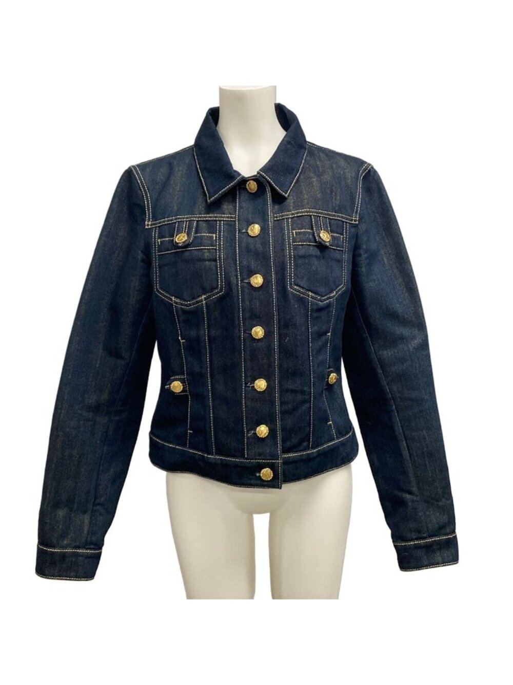 Louis Vuitton 38 M Dark Navy Gold Long Sleeve Denim Rhinestone Lame Spring